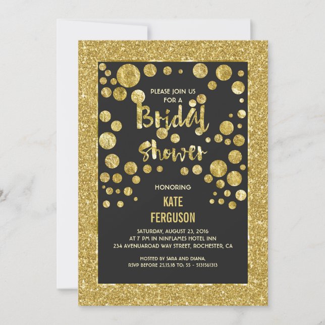 Invitation Gold Confetti et Parties scintillant Chic Fête de  (Devant)