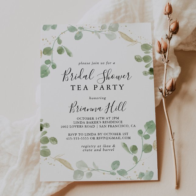 Invitation Gold Confetti Eucalyptus Fête des mariées Tea Part (Créateur téléchargé)