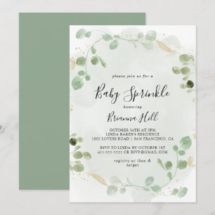 Invitation Gold Confetti Eucalyptus Foliage Bébé Parsemer