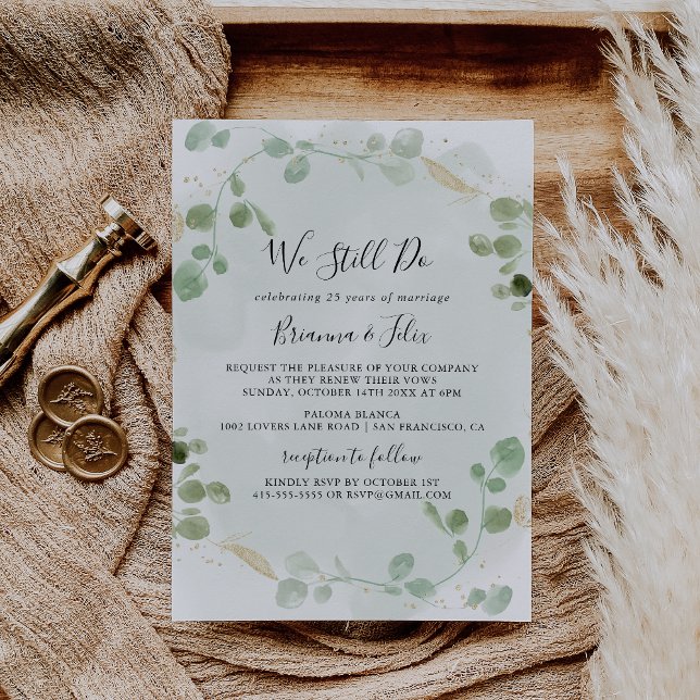 Invitation Gold Confetti Eucalyptus Nous Faisons Encore Vow R (Créateur téléchargé)
