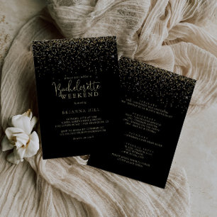 Invitation Gold Confetti Fancy Script Bachelorette Week-end