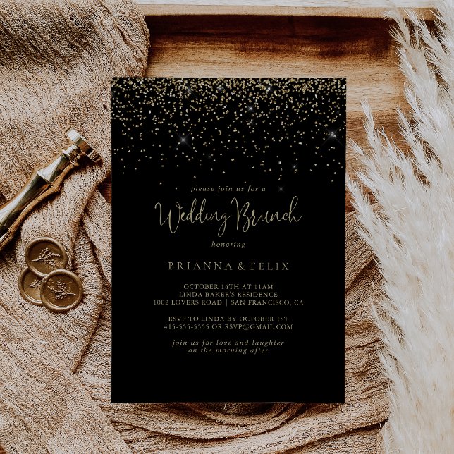Invitation Gold Confetti Fancy Script Mariage Brunch (Créateur téléchargé)