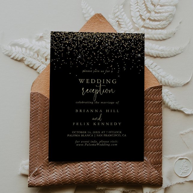 Invitation Gold Confetti Fancy Script Mariage Réception (Créateur téléchargé)
