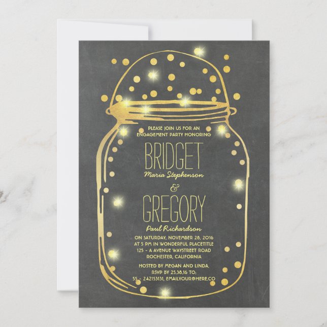 Invitation Gold Confetti Fireflets Mason Jar (Devant)