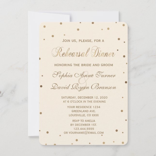 Invitation Gold Confetti Love Dîner de répétition Champagne (Devant)