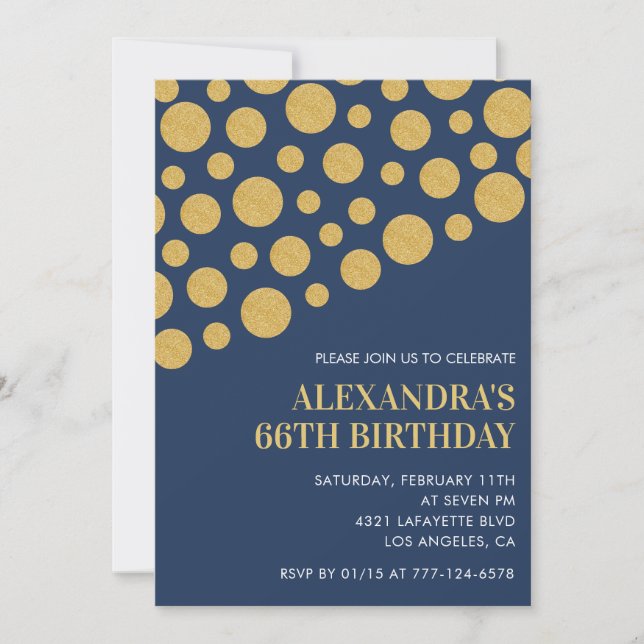 Invitation Gold Confetti Marine Blue 66e anniversaire invitat (Devant)