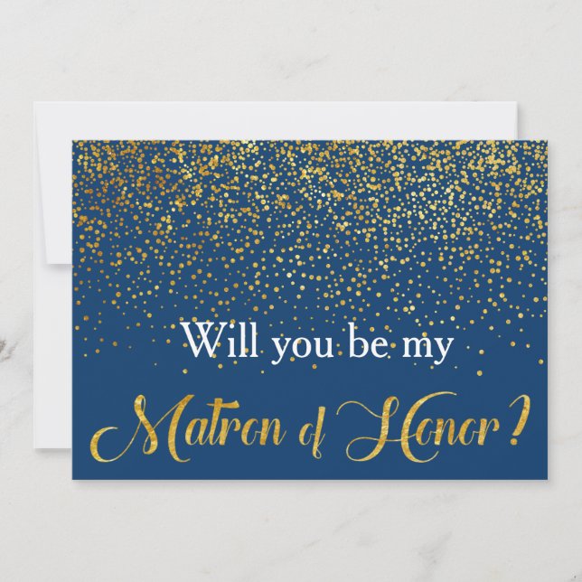 Invitation Gold Confetti Navy Serez-vous mon chef d'honneur (Devant)