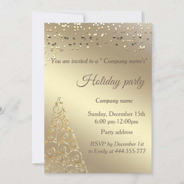 Invitation Gold confetti Noël société arbre de Noël fête (Devant)