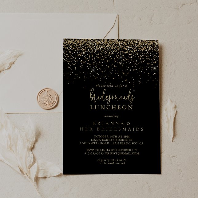 Invitation Gold Confetti Script Bridesservatrices Luncheon Do (Créateur téléchargé)