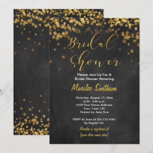 Invitation Gold Confetti Stars Chalk Board Fête des mariées