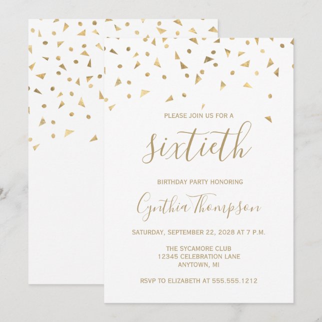 Invitation Gold Confetti Triangles 60e fête d'anniversaire (Devant / Derrière)