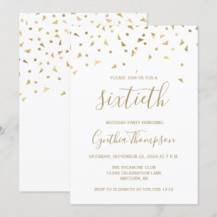 Invitation Gold Confetti Triangles 60e fête d'anniversaire