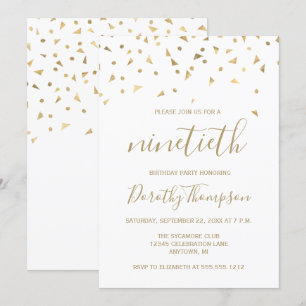 Invitation Gold Confetti Triangles 90e fête d'anniversaire