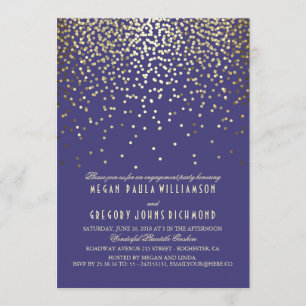 Invitation Gold Confetti Vintage Navy Engagement Party