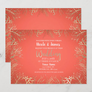 Invitation Gold Coral moderne Orange Elégant Mariage plage 