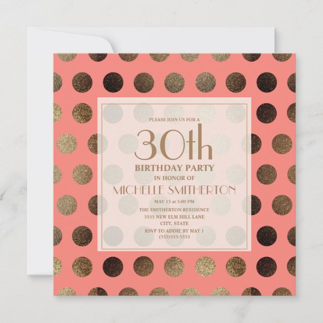 Invitation Gold Coral Pois 30e anniversaire (Devant)