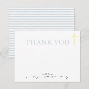 Invitation GOLD CROSS moderne merci baptême bleu pâle