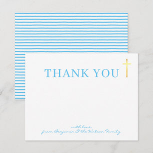 Invitation GOLD CROSS moderne saint baptême aqua bleu merci