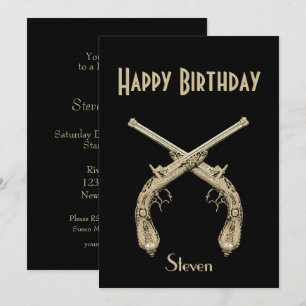 Invitation Gold Crossed Pistols Black Anniversaire
