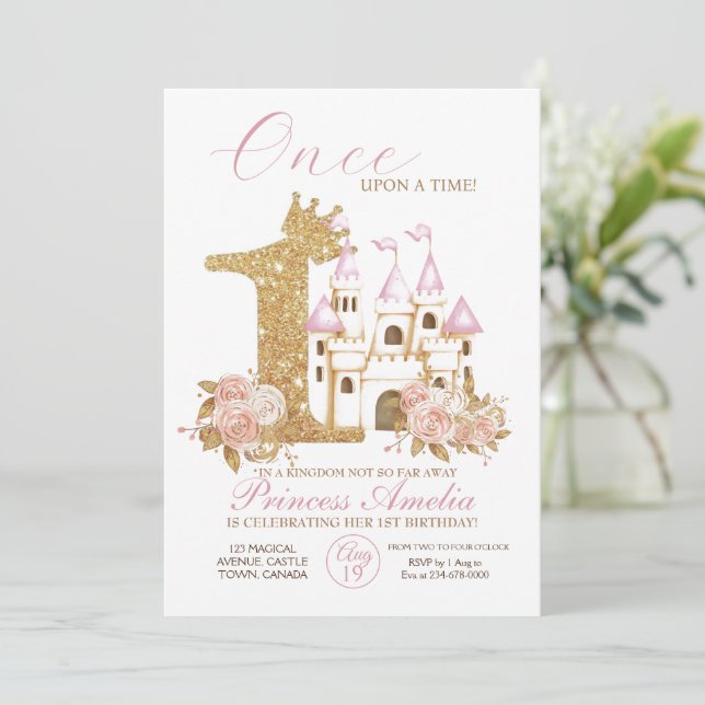 Invitation Gold Crown Castle Princess 1er anniversaire Invi (Debout devant)