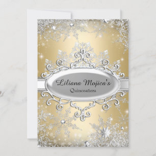 Invitation Gold Crystal Snowflake Princesse Quinceanera