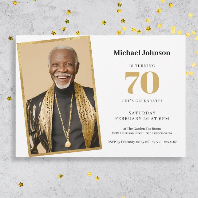 Invitation Gold Custom Modern Photo simple 70e anniversaire (Mockup View)