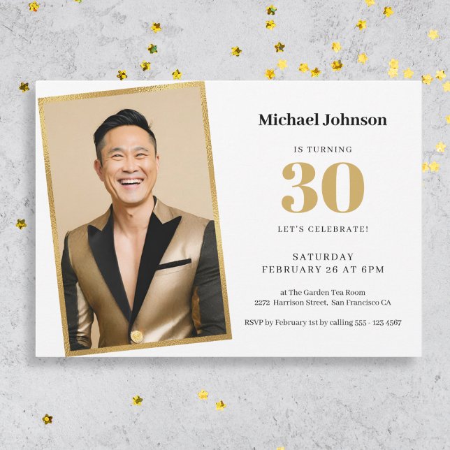 Invitation Gold Custom Photo Moderne Simple 30e anniversaire (Mockup View)