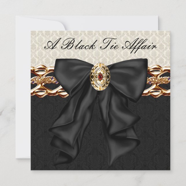 Invitation Gold Damask Black Cravate Formel Corporate Party (Devant)
