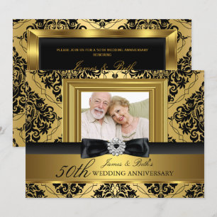 Invitation Gold Damask Bow Photo 50th Mariage Anniversary 2