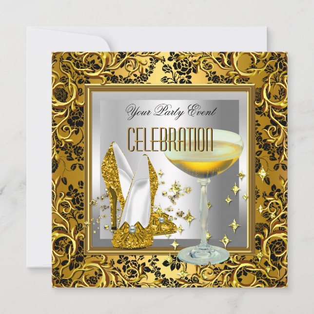 Invitation Gold Damask Silver High Heel Chaussures Champagne (Devant)