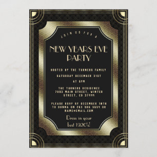 Invitation Gold de luxe Great Gatsby Black 20s New Year Party