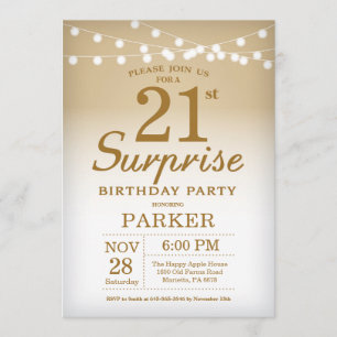 Invitation Gold de surprise 21e anniversaire