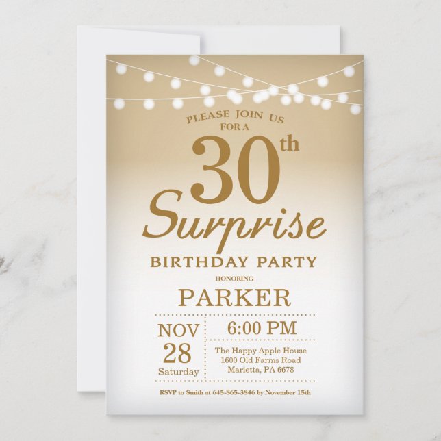 Invitation Gold de surprise 30e anniversaire (Devant)