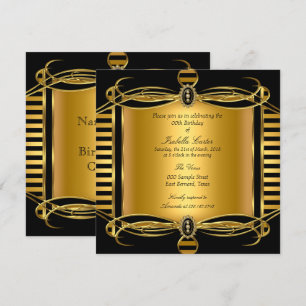 Invitation Gold Deco Black Stripe Pearl fête d'anniversaire