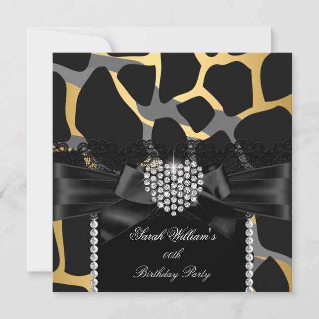 Invitation Gold dentelle Diamond Coeur sauvage fête d'anniver (Devant)