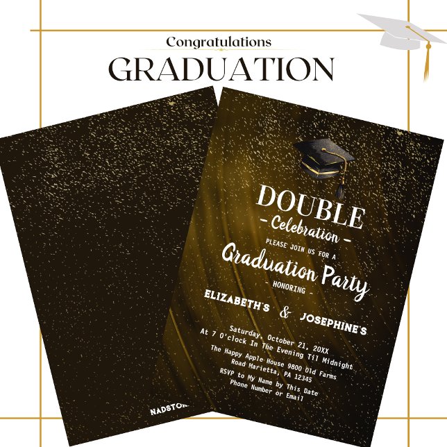 Invitation Gold Deux diplômés Double Graduation Party 2025 (Créateur téléchargé)