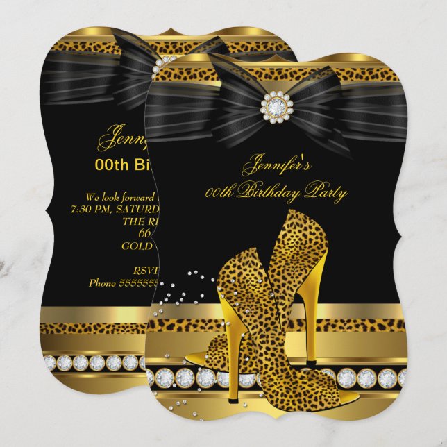 Invitation Gold Diamond Leopard High Heures Anniversaire (Devant / Derrière)