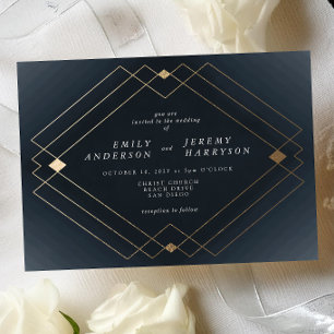 Invitation Gold Diamond Marine Géométrique Déco Mariage Gatsb
