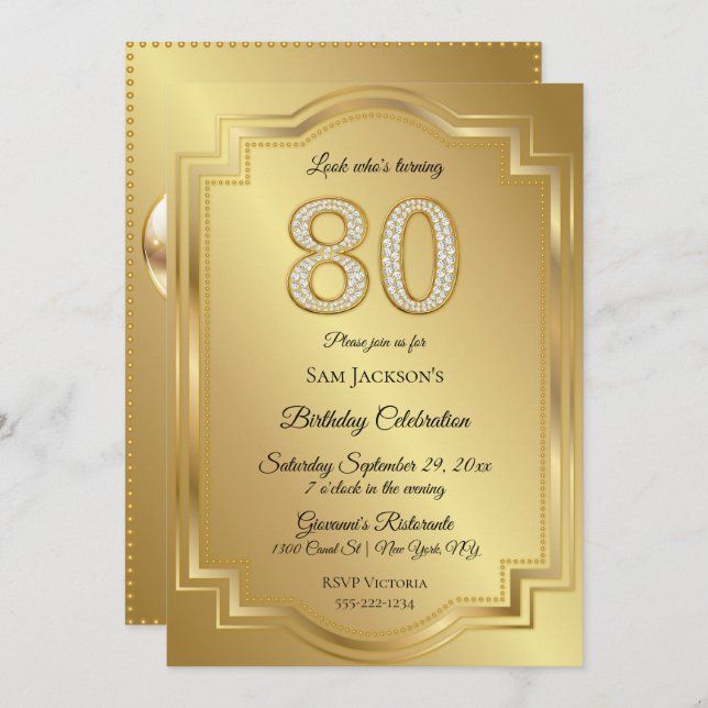Invitation Gold & Diamonds 80e anniversaire (Devant / Derrière)