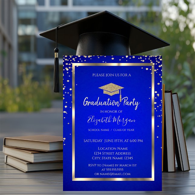 Invitation Gold Diamonds Cadre Royal Blue (Créateur téléchargé)