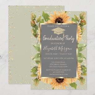 Invitation Gold Diamonds Sunflowers Graduation