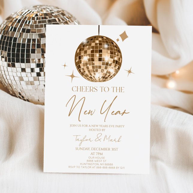 Invitation Gold Disco Ball à la fête du Nouvel An (Créateur téléchargé)