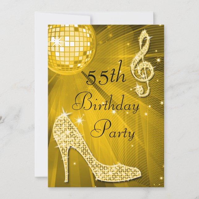 Invitation Gold Disco Ball and Heels 55e anniversaire (Devant)