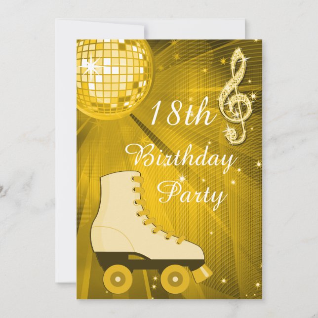Invitation Gold Disco Ball and Roller Skates 18e anniversaire (Devant)