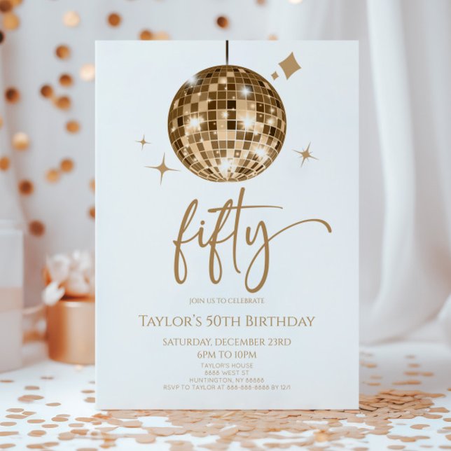 Invitation Gold Disco Ball Cinquante fête d'anniversaire (Créateur téléchargé)