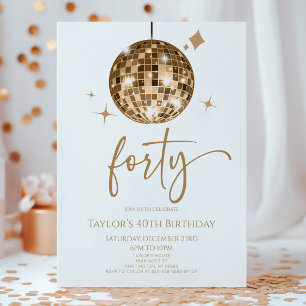 Invitation Gold Disco Ball Quarty 40e fête d'anniversaire