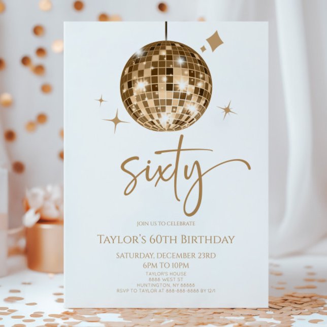 Invitation Gold Disco Ball Soixante 60e fête d'anniversaire (Créateur téléchargé)