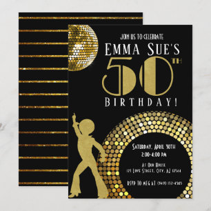 Invitation Gold Disco Ball Studio 54 Party 50e anniversaire