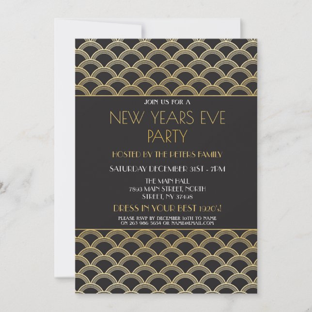 Invitation Gold du Gatsby Nouvel An 1920 (Devant)