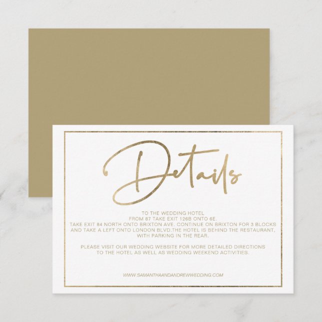 Invitation Gold élégant cadre script chic détails mariage (Devant / Derrière)